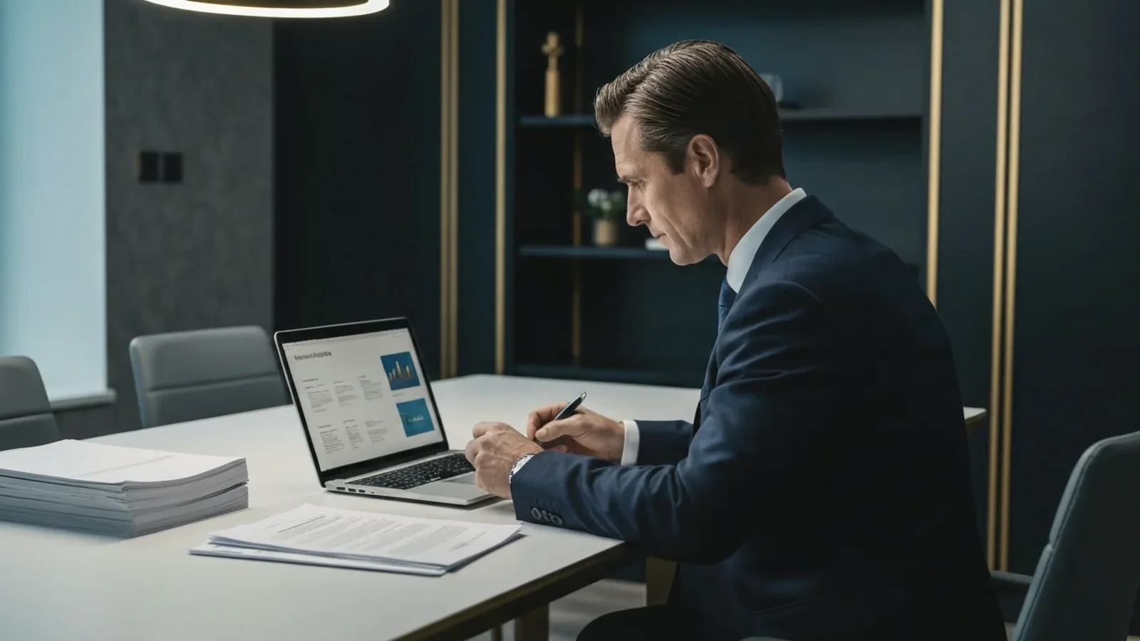 Senior operating professional preparing a leadership decision brief